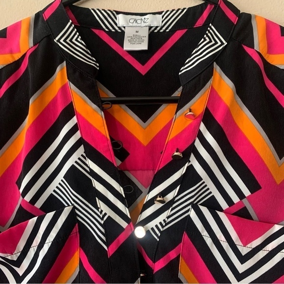 Cache Bright Colorful Striped Abstract Pullover V Neck Tunic/ Blouse Size M - Picture 2 of 13